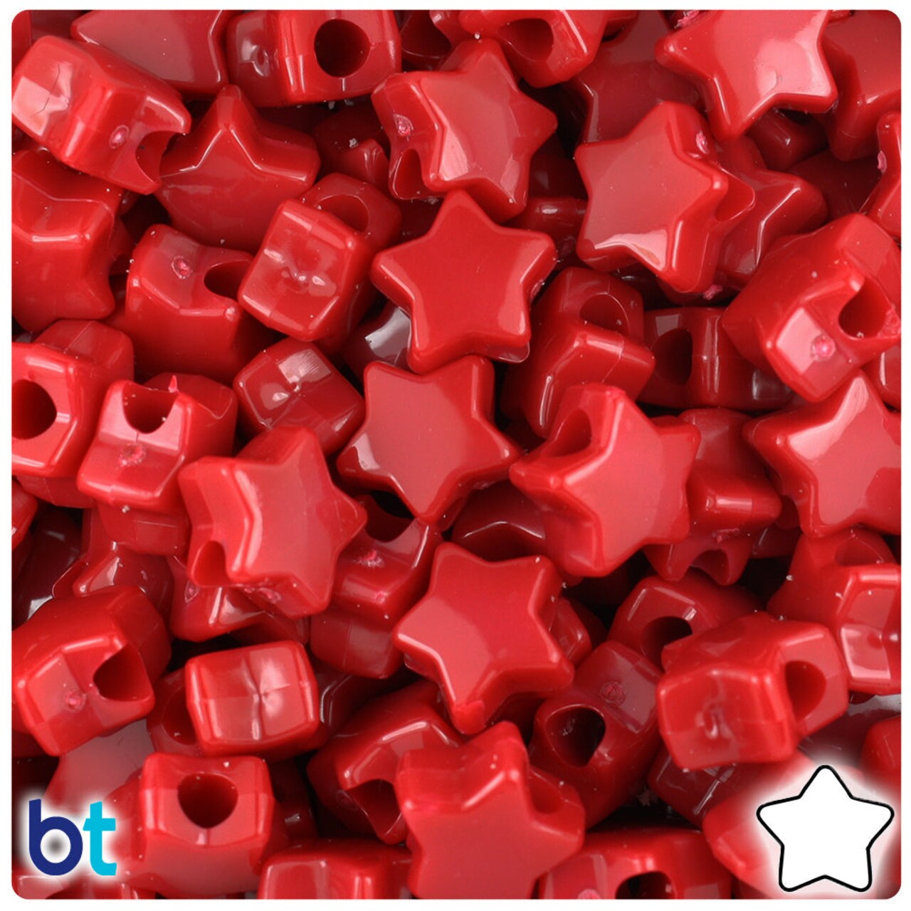 BeadTin Red Opaque 13mm Star Plastic Pony Beads (250pcs)